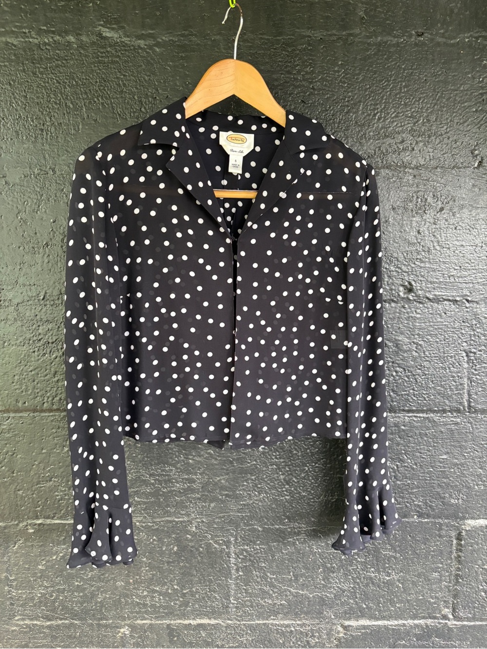 Talbots Black and White Polka Dot Silk Cardigan Jacket